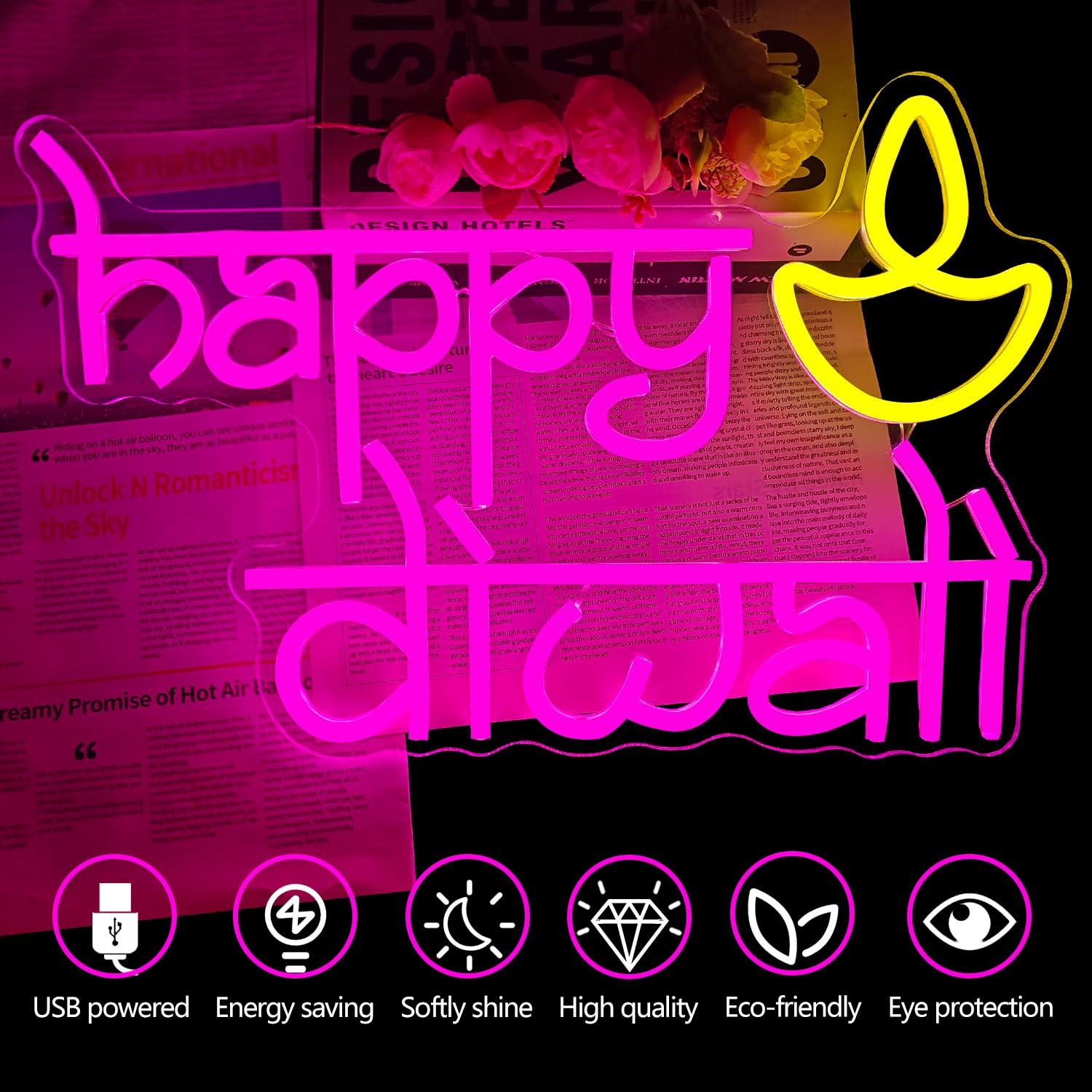 Неоновая вывеска Happy Diwali  – обзор и цена Neon Sign Party